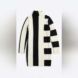Ribbed Turtleneck Long Sleeve Dress in Black & White